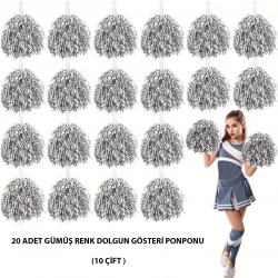 10 Çift ( 20 Adet ) Gümüş Renk 23 Nisan 19 Mayıs 29 Ekim Okul Gösteri Ponponları