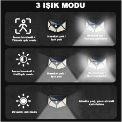 100 Led Dış Mekan Solar Aydınlatma Fotoselli Solar Lamba Hareket Sensörlü