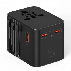 25w Evrensel Seyahat Adaptörü, Eu/us/uk/au Priz Dönüştürücü, 1x Usb, 2x Type-c Hızlı Şarj