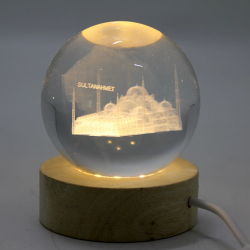 3d Kristal Cam Küre Ahşap Soketli İstanbul Temalı Led Lamba Aalk2574