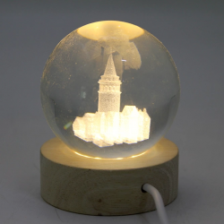 3d Kristal Cam Küre Ahşap Soketli İstanbul Temalı Led Lamba Aalk2575