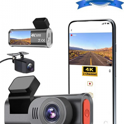 4k Wifi Çift Kameralı Araç Kamerası Gece Görüşlü G-sensörlü Dash Cam 170 Derece