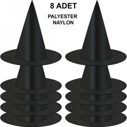 8 Adet Siyah Cadı Şapkası – Yetişkin  Çocuk Kostüm Aksesuarı