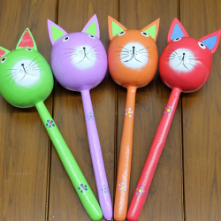 Ahşap Kedi Marakas Tekli Polos:29