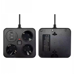 Akım Korumalı Anahtarlı Priz - 3x Priz - 2x Usb - 2x Type-c - 2 Mt Kablo Hızlı Şarj Özellikli Siyah