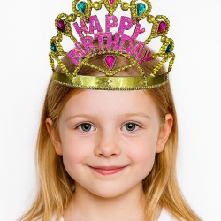 Altın Renk Happy Birthday Yazılı Doğum Günü Tacı 60 Cm