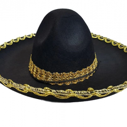 Altın Renk Şeritli Meksika Mariachi Latin Şapkası 55 Cm Çocuk