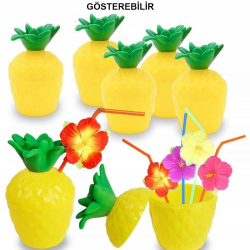 Ananas Hawaii Luau Aloha Pipetli İçecek Kabı Bardak 10x13 Cm 1 Adet