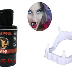Beyaz Renk Çift Damak Takma Vampir Dişi Ve 50 Gr Tiyatro Kanı