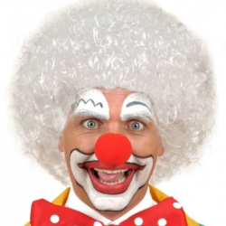 Beyaz Renk Kıvırcık Afro Bonus Peruk Saç Ve Kırmızı Sünger Burun Seti