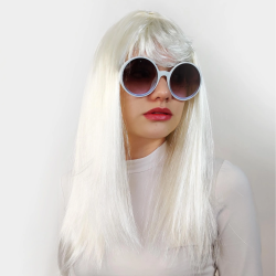 Beyaz Renk Uzun Düz Parti Peruğu