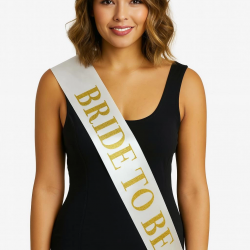 Beyaz Saten Üzerine Kalın Altın Yazılı Bride To Be Kuşağı 10 Cm Genişlik