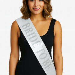 Beyaz Saten Üzerine Kalın Gümüş Yazılı Bride To Be Kuşağı 10 Cm Genişlik