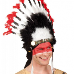 Beyaz Tüylü Siyah Kırmızı Büyük Hintli Kızılderili Başlığı