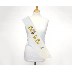 Beyaz Üzeri Altın İtalik Alyanslı Bride To Be Yazılı Simli Işıltılı Kuşak Kemer 10 Cm Genişlik