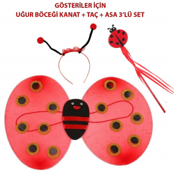 Çocuk Gösteri İçin Uğur Böceği Kanat + Taç + Asa 339lü Kostüm Seti