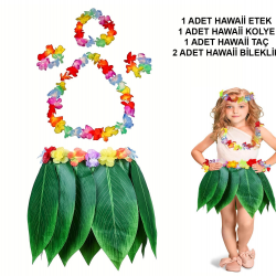 Çocuk Hawaii Kostüm Seti - Yaprak Etek  Hawaii Set - 5 Parça