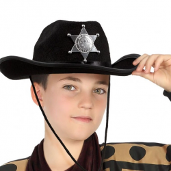 Çocuk Kovboy Şapkası Sheriff Şapkası Siyah Renk