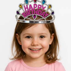 Gümüş Renk Happy Birthday Yazılı Doğum Günü Tacı 60 Cm