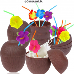 Hindistan Cevizi Hawaii Luau Aloha Pipetli İçecek Kabı Bardak 10x13 Cm 1 Adet