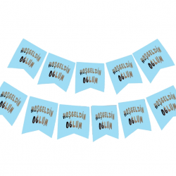 Hoşgeldin Oğlum Yazılı Mavi Üzeri Gümüş Yeni Doğan Bebek Doğum Süsü Afiş Bayrak Flama 2.2 Metre