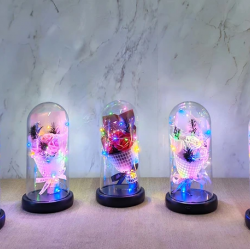 Işıklı Müzikli Fanus İçinde Gül Buketi  Alk5003