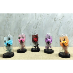 Işıklı Müzikli Fanus İçinde Gül Buketi  Alk5003