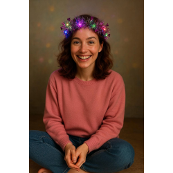 Kalp Püsküllü Gece Parıltısı 3 Modlu Led39li Işıklı Taç Fuşya Renk