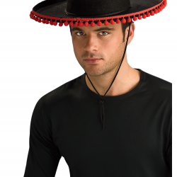 Kırmızı Ponponlu Siyah Renk Yetişkin İspanyol Şapkası
