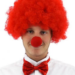 Kırmızı Renk Kıvırcık Afro Bonus Peruk Takma Saç Ve Kırmızı Burun Seti