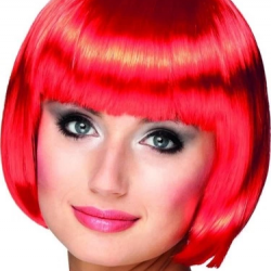 Kırmızı Renk Parti Peruğu Küt Saç