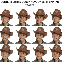 Kovboy Şerif Şapkası Kahve 12 Adet - Kostüm, Parti Ve Gösteri Şapkası