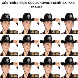 Kovboy Şerif Şapkası Siyah 12 Adet - Kostüm, Parti Ve Gösteri Şapkası