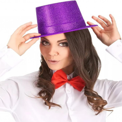 Koyu Mor Renk Violet Parıltılı Simli Fötr Silindir Parti Şapkası