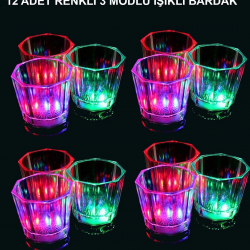 Led Işıklı Eğlence Bardakları - 3 Modlu Renk Değiştiren Bardak 12 Adet