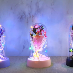 Led Işıklı Müzikli Cam Fanus İçinde Gül Buketi  Alk5006