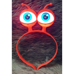 Led Işıklı  Pilli 3 Farklı Modda Yanan Uzaylı Göz Parti Tacı Kırmızı Renk 18x12 Cm