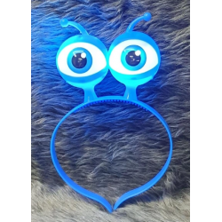 Led Işıklı  Pilli 3 Farklı Modda Yanan Uzaylı Göz Parti Tacı Mavi Renk 18x12 Cm