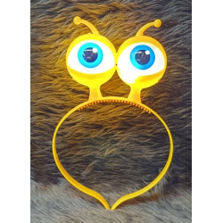 Led Işıklı  Pilli 3 Farklı Modda Yanan Uzaylı Göz Parti Tacı Sarı Renk 18x12 Cm