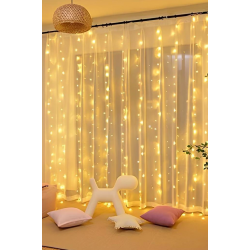 Lw-7 300 Ledli 10 Sarkıt Perde Led Işık, 8 Modlu Uzaktan Kumandalı, 3x3 Metre Peri Telli Led