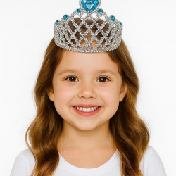 Mavi Kalpli Gümüş Renk Kraliçe Tacı Prenses Tacı