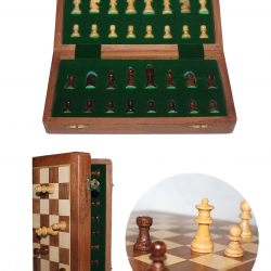 Mıknatıs Taşlı Ahşap Katlanabilir Kutulu Satranç Oyunu 17.5 Cm G611