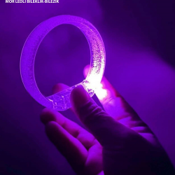 Mor Led Işıklı Baskı Yapılabilen Pilli Bileklik Bilezik 1,5 Cm Genişlik