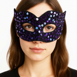 Mor Renk Arkadan Lastikli Pul Payet İşlemeli Balo After Parti Maskesi