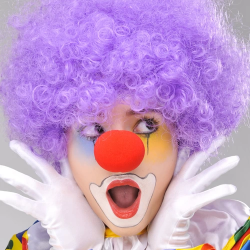 Mor Renk Kıvırcık Afro Bonus Peruk Takma Saç Ve Kırmızı Burun Seti