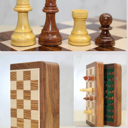 Özel Vernikli Mıknatıs Taşlı Ahşap Katlanabilir Kutulu Satranç Oyunu 30 Cm G223