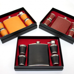 Paslanmaz Çelik 4 Shot Bardaklı Derili Matara Seti Alk2681