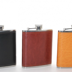 Paslanmaz Çelik Tekli 7 Oz Derili Matara  Alk2660