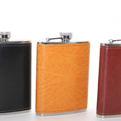 Paslanmaz Çelik Tekli 8 Oz Derili Matara  Alk2661