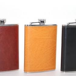 Paslanmaz Çelik Tekli 9 Oz Derili Matara  Alk2662